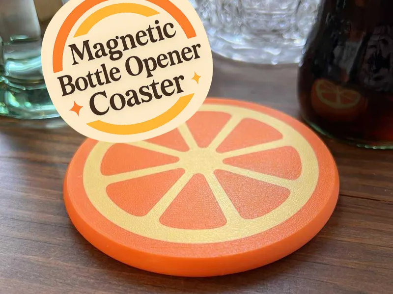 Magnetic Bottle Opener Coaster – Orange Edition