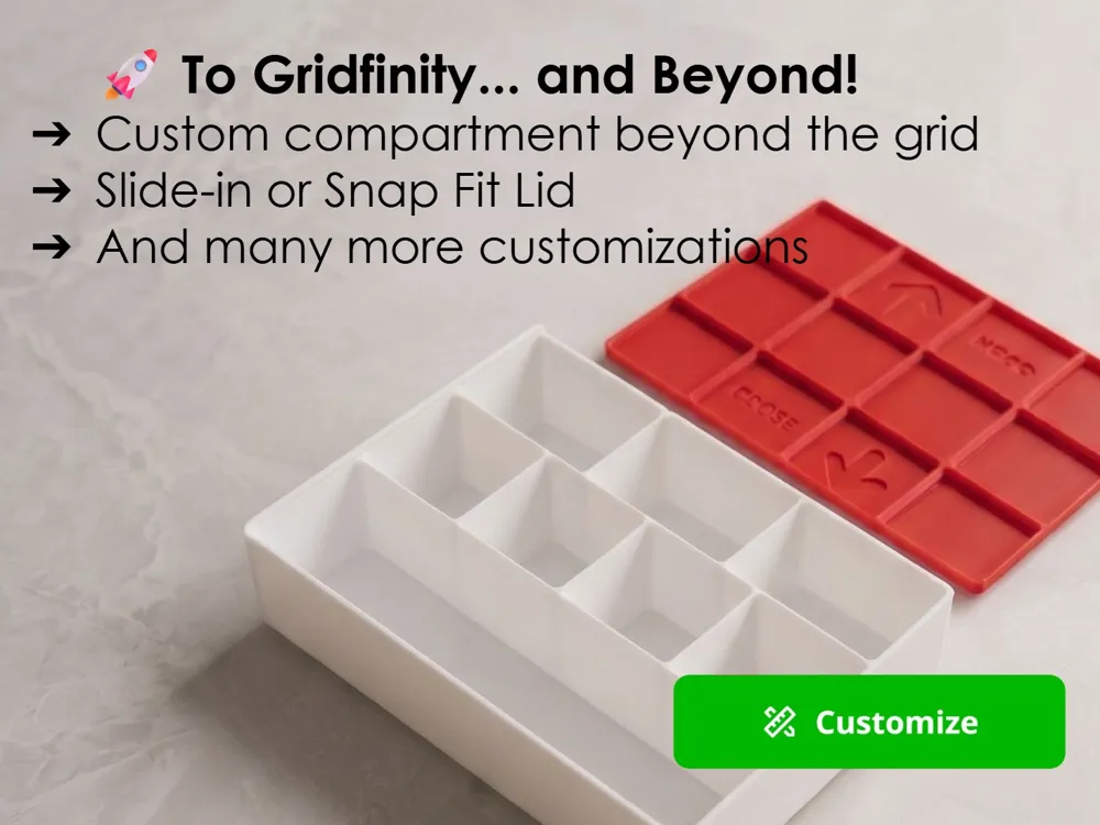 Tapa o cubierta: Gridfinity Customizable Compartments and Lids. Referencia del modelo original.