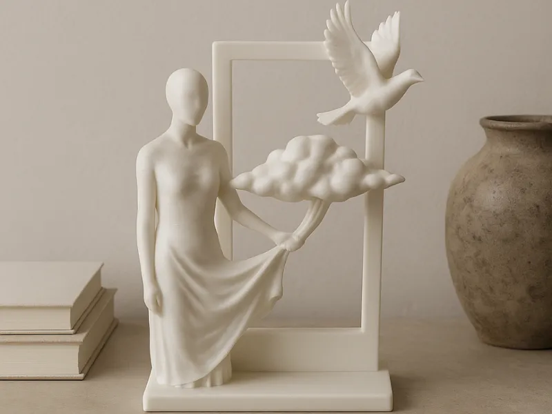 Window to Sky Surreal Woman Cloud Dove Sculpture