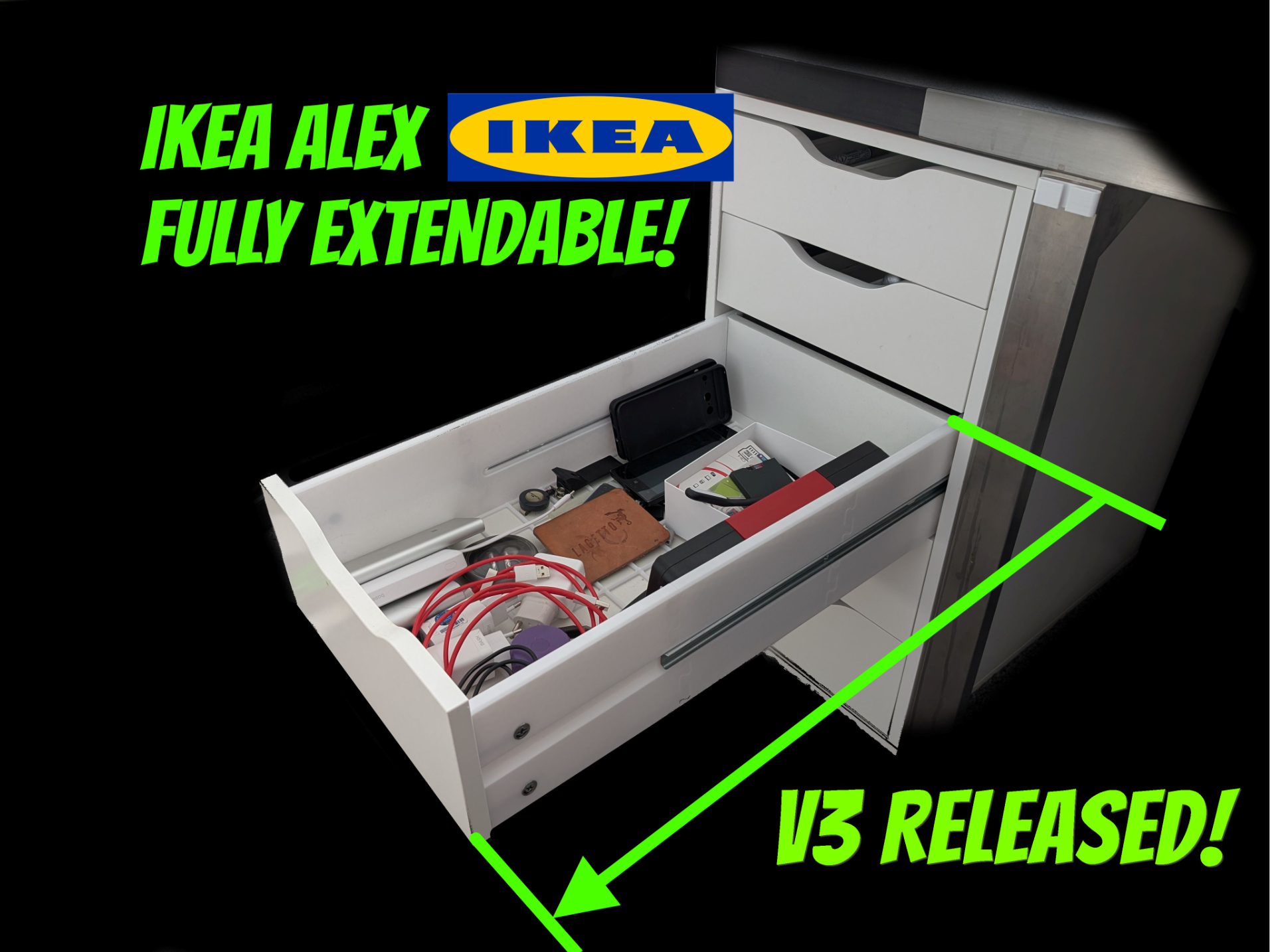 Ikea Alex 70x33 full extension mod big drawer