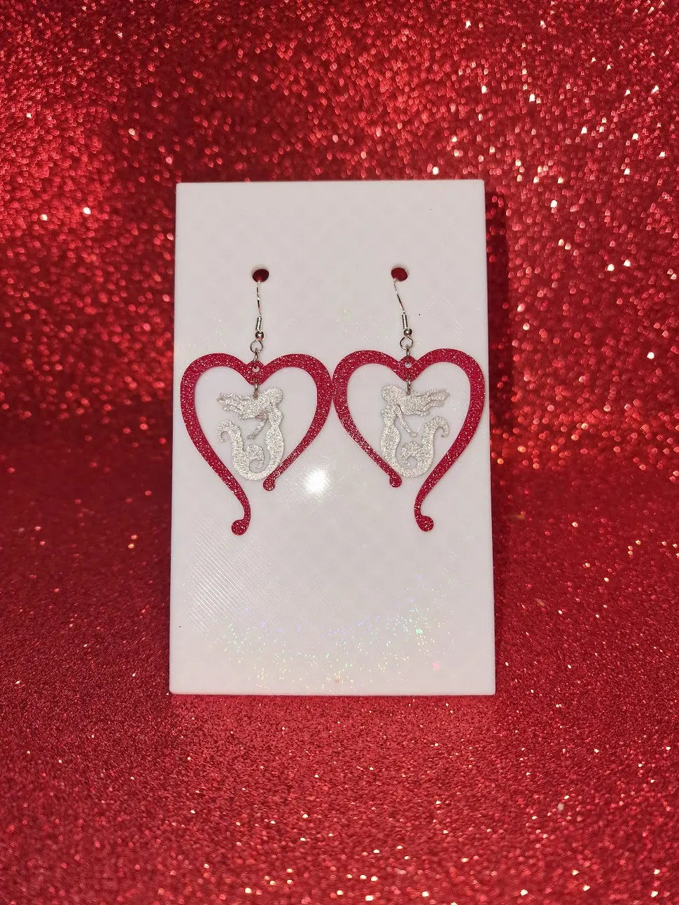Mermaid in heart earrings view 2