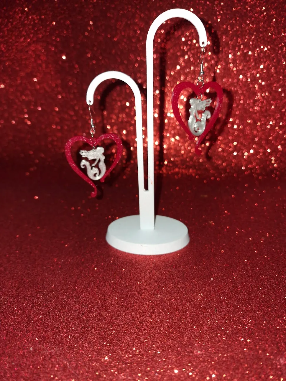 Mermaid in heart earrings view 3