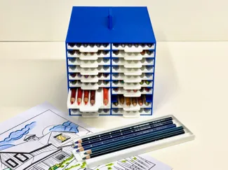 Colored pencils box with drawers