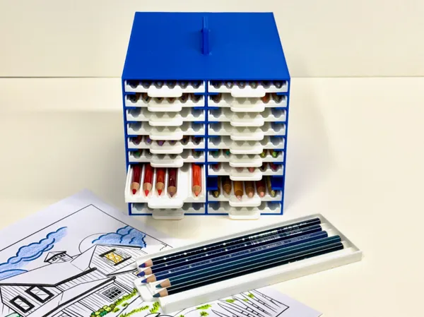 Boîte à tiroirs pour crayons de couleur