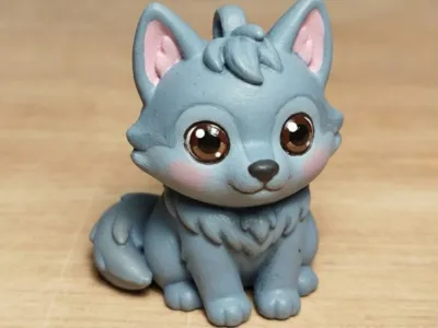 Cute Wolf Keychain - Chibi Wolf Painted