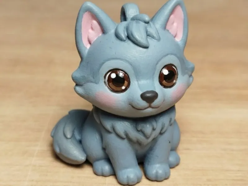 Cute Wolf Keychain - Chibi Wolf Painted
