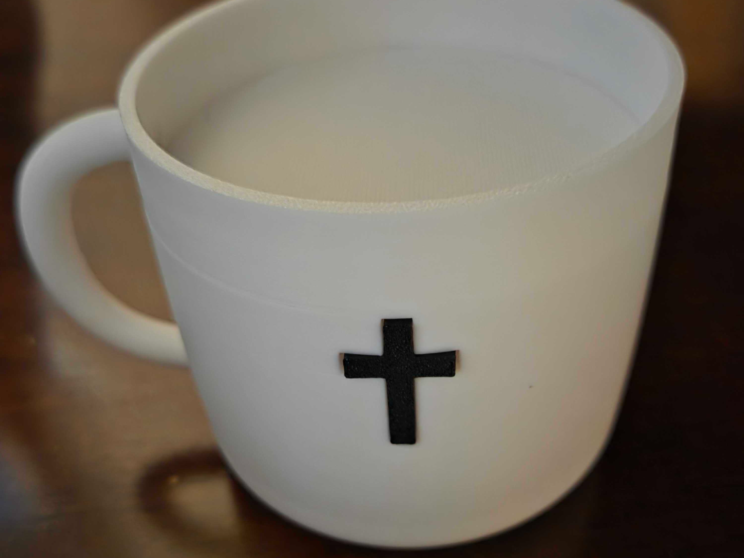 Coffee Cup Planter w/Cross - for fake plants (Lg)