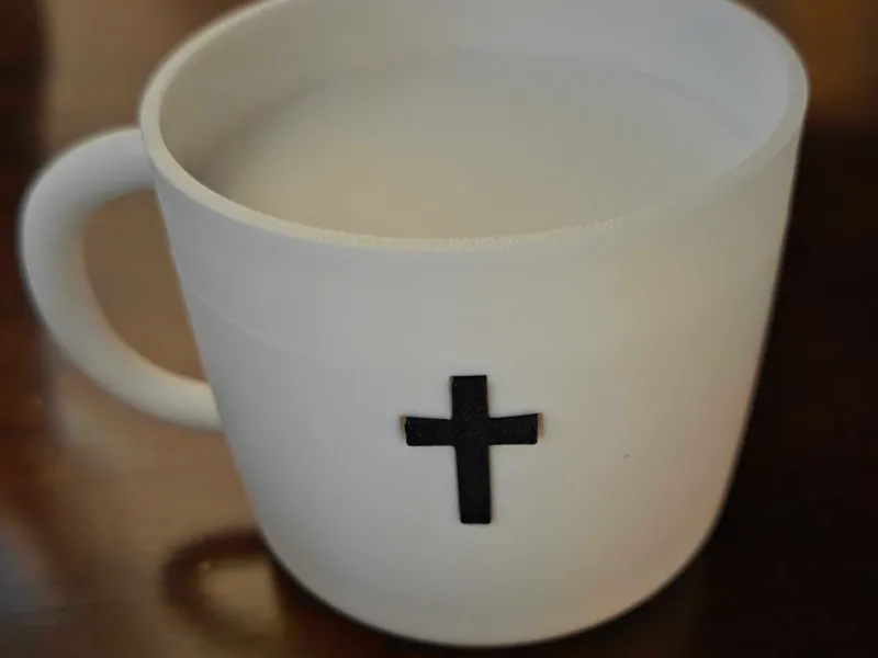 Coffee Cup Planter w/Cross - for fake plants (Lg)