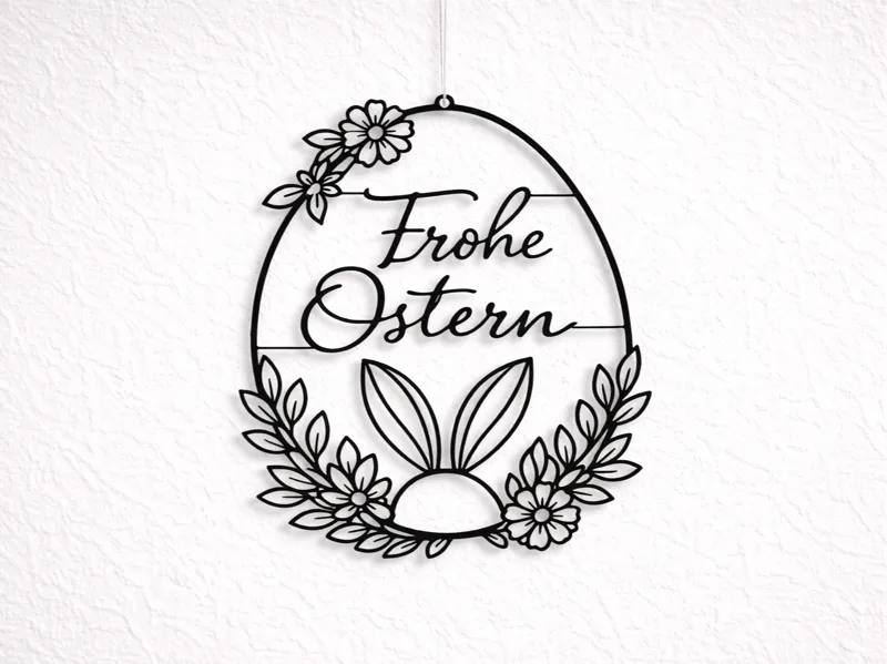 Frohe Ostern Türkranz – Osterhase mit Blumen