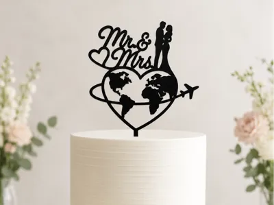Mr & Mrs | Travel | Wedding | Cake Topper