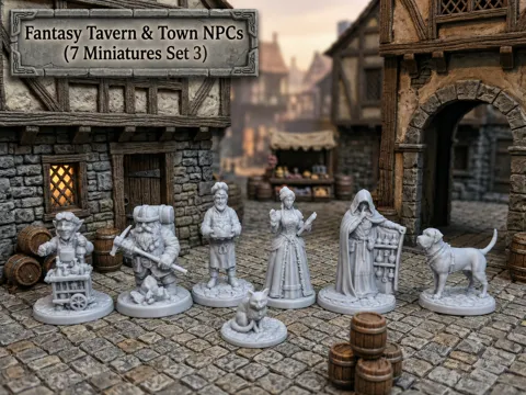 Figura decorativa: Fantasy Tavern & Town NPCs (7 Miniatures Set 3) — referencia de MakerWorld