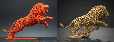 Wireframe Lions Sculpture : Orange vs Gold! 🦁